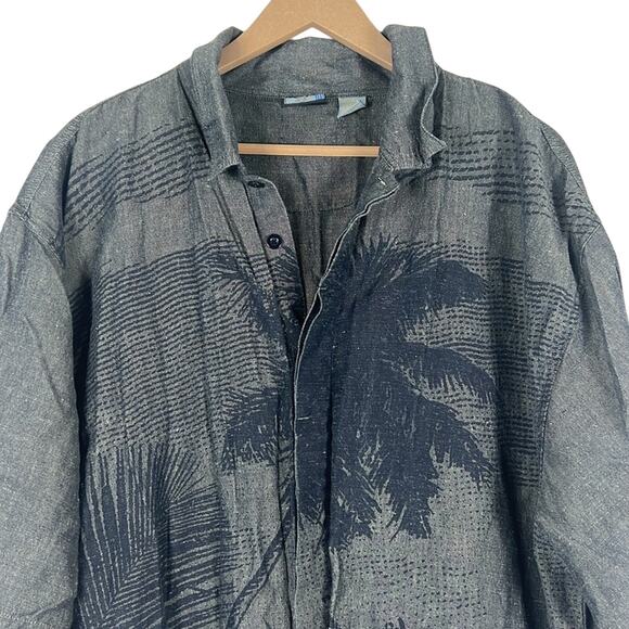 Vintage Culture Button Down Shirt Mens 2X Black Gray Palm Tree Cotton Linen Y2K - Picture 2 of 5